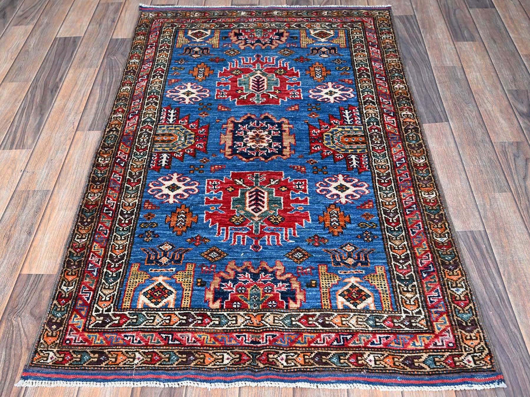 2'10" x 4'6" New Hand Knotted Blue Wool Rectangle Oriental Rug - MOA102628