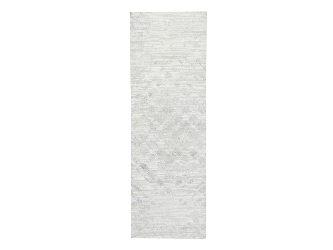 4'0" x 12'0" New Hand Knotted Grey Wool Runner Oriental Rug - MOA10262906