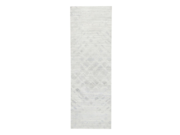 4'0" x 12'0" New Hand Knotted Grey Wool Runner Oriental Rug - MOA10262906
