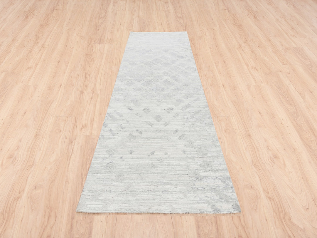 4'0" x 12'0" New Hand Knotted Grey Wool Runner Oriental Rug - MOA10262906