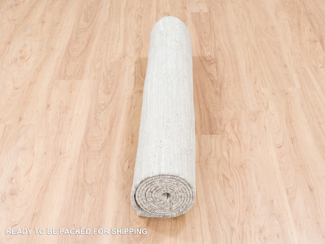 4'0" x 12'0" New Hand Knotted Grey Wool Runner Oriental Rug - MOA10262906