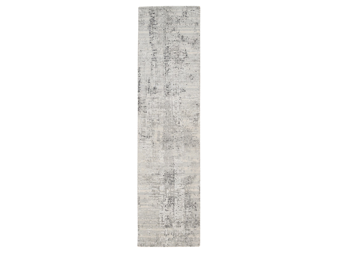 2'5" x 10'0" New Hand Knotted Grey Wool Runner Oriental Rug - MOA10262921
