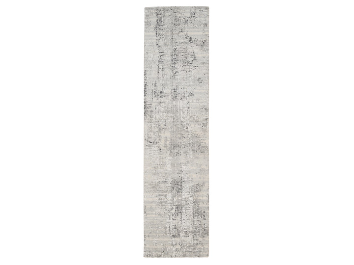 2'5" x 10'0" New Hand Knotted Grey Wool Runner Oriental Rug - MOA10262921