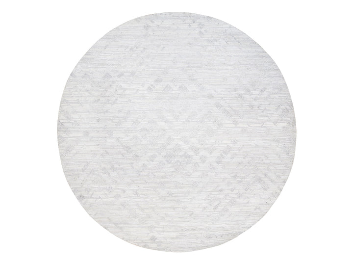 11'10" x 11'10" New Hand Knotted Ivory Wool Round Oriental Rug - MOA10262932