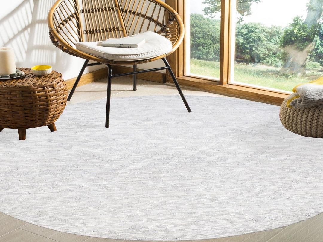 11'10" x 11'10" New Hand Knotted Ivory Wool Round Oriental Rug - MOA10262932