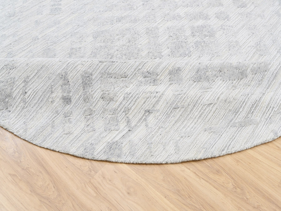 11'10" x 11'10" New Hand Knotted Grey Wool Round Oriental Rug - MOA10262932