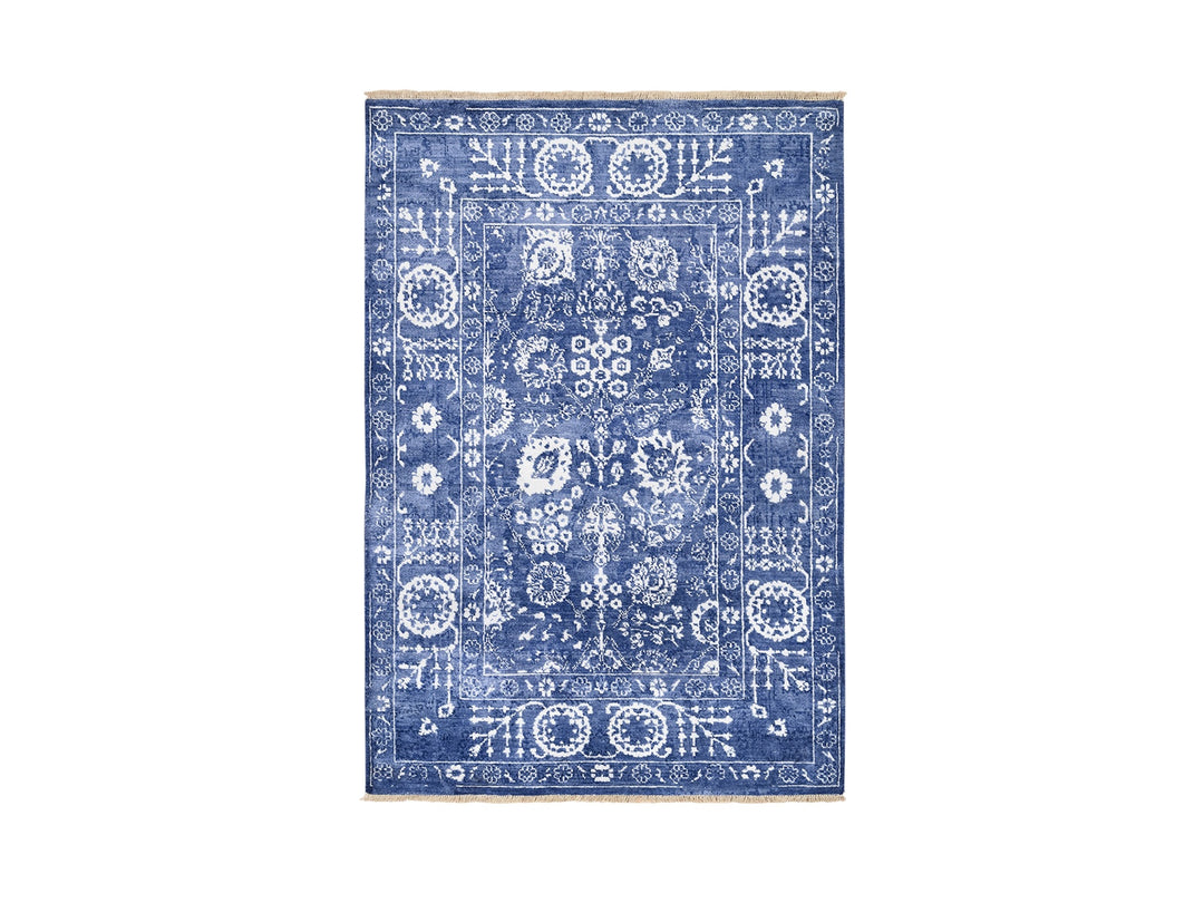 4'1" x 6'1" New Hand Knotted Blue Wool & Silk Rectangle Oriental Rug - MOA10262962