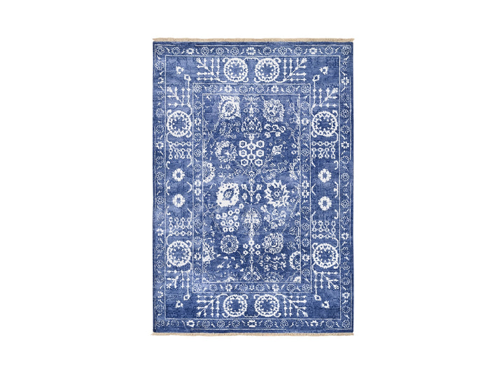 4'1" x 6'1" New Hand Knotted Blue Wool & Silk Rectangle Oriental Rug - MOA10262962