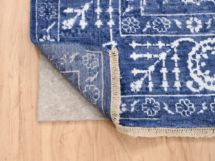 4'1" x 6'1" New Hand Knotted Blue Wool & Silk Rectangle Oriental Rug - MOA10262962