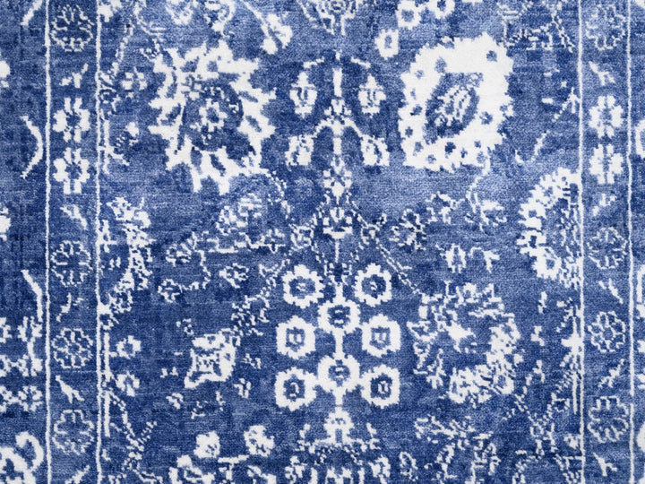 4'1" x 6'1" New Hand Knotted Blue Wool & Silk Rectangle Oriental Rug - MOA10262962