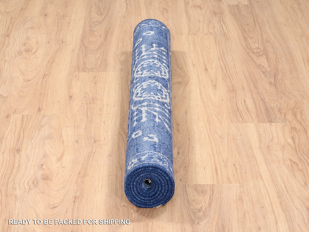 4'1" x 6'1" New Hand Knotted Blue Wool & Silk Rectangle Oriental Rug - MOA10262962