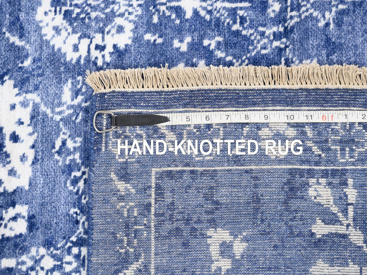 4'1" x 6'1" New Hand Knotted Blue Wool & Silk Rectangle Oriental Rug - MOA10262962
