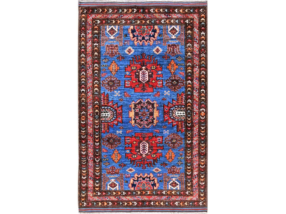 2'10" x 4'9" New Hand Knotted Blue Wool Rectangle Oriental Rug - MOA102629