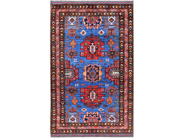 2'10" x 4'9" New Hand Knotted Blue Wool Rectangle Oriental Rug - MOA102629