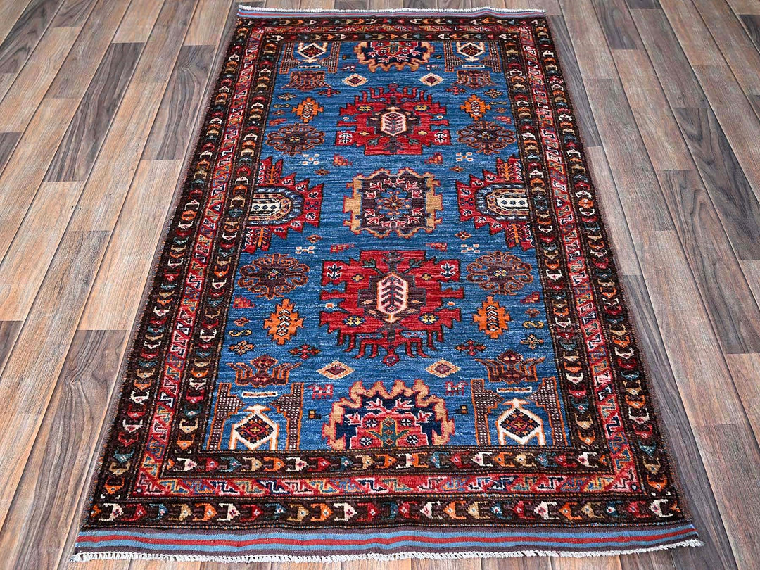 2'10" x 4'9" New Hand Knotted Blue Wool Rectangle Oriental Rug - MOA102629