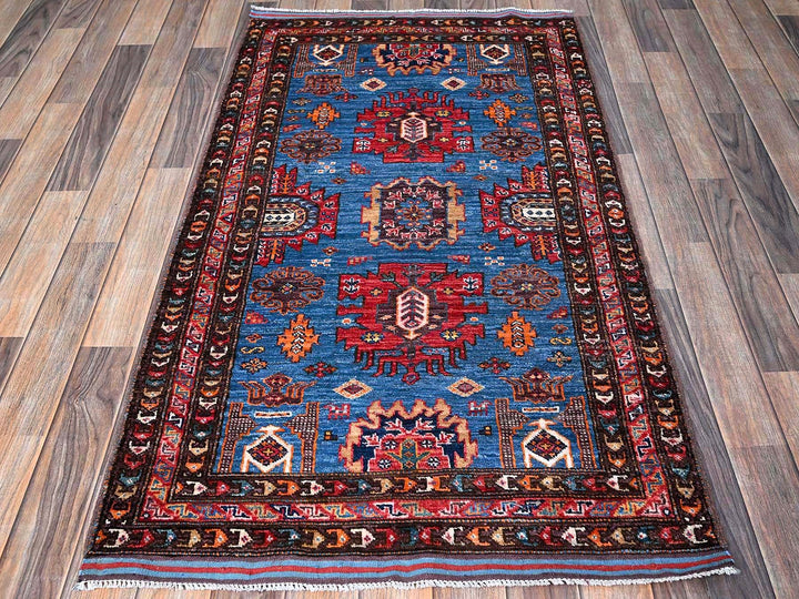 2'10" x 4'9" New Hand Knotted Blue Wool Rectangle Oriental Rug - MOA102629