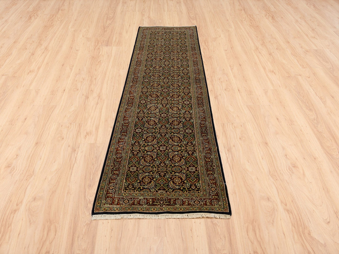 2'6" x 10'0" New Hand Knotted Black Wool Runner Oriental Rug - MOA10263006
