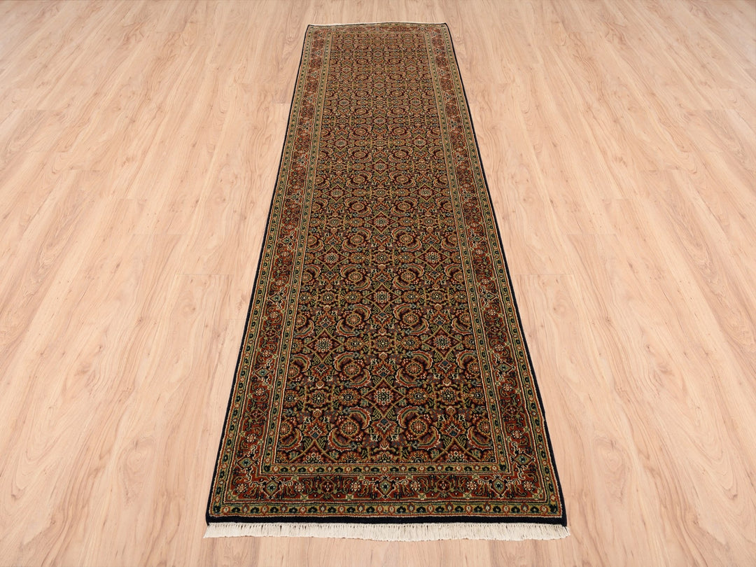 2'8" x 9'9" New Hand Knotted Black Wool Runner Oriental Rug - MOA10263011