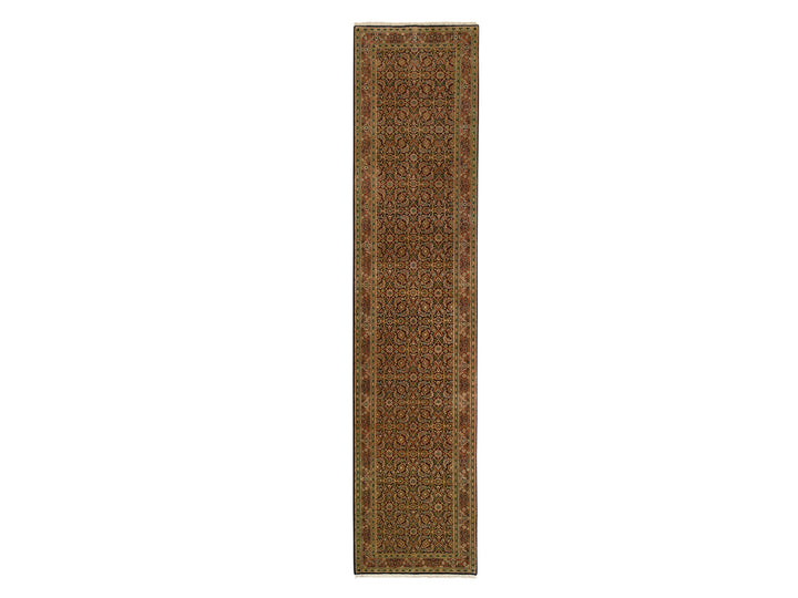 2'9" x 12'4" New Hand Knotted Black Wool Runner Oriental Rug - MOA10263023