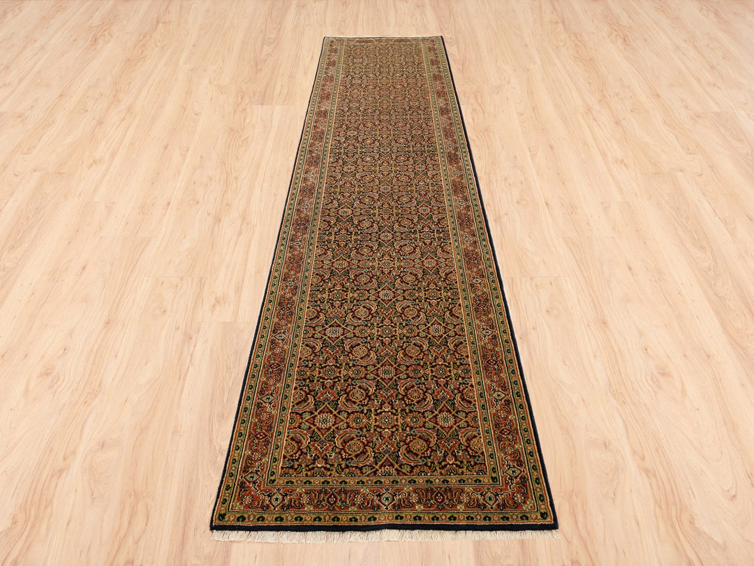2'9" x 12'4" New Hand Knotted Black Wool Runner Oriental Rug - MOA10263023