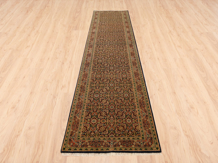 2'9" x 12'4" New Hand Knotted Black Wool Runner Oriental Rug - MOA10263023