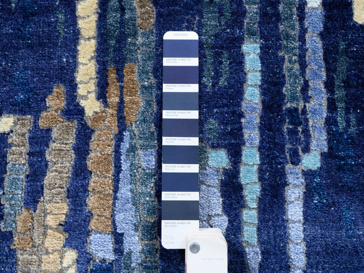 2'7" x 19'7" New Hand Knotted Blue Wool & Silk Runner Oriental Rug - MOA10263058