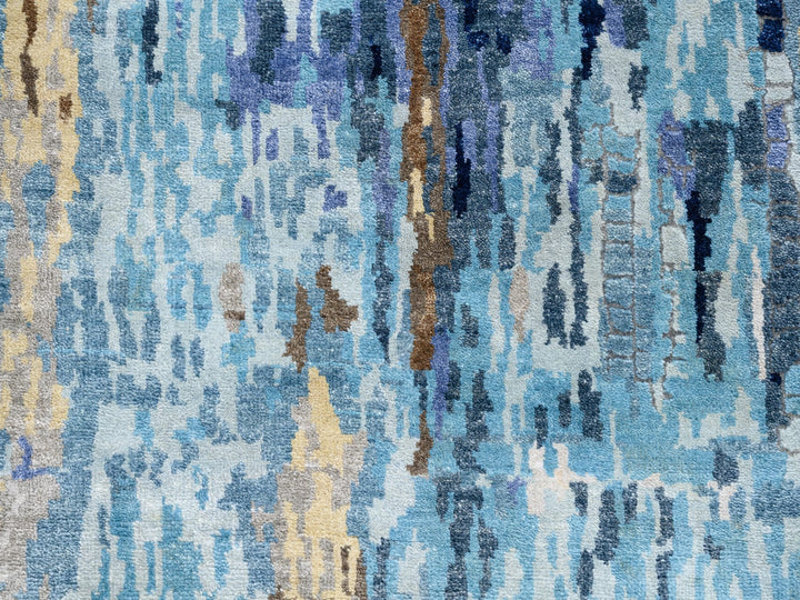 2'7" x 19'7" New Hand Knotted Blue Wool & Silk Runner Oriental Rug - MOA10263058