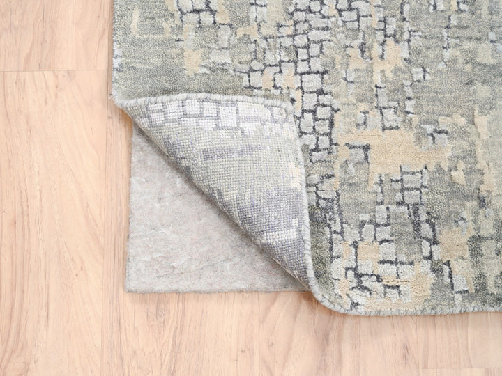 4'0" x 12'0" New Hand Knotted Grey Wool & Silk Runner Oriental Rug - MOA10263061