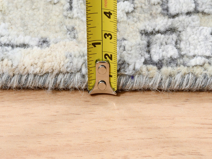 4'0" x 12'0" New Hand Knotted Grey Wool & Silk Runner Oriental Rug - MOA10263061