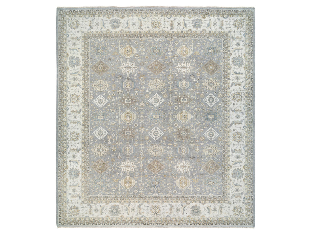 14'0" x 16'0" New Hand Knotted Grey Wool Square Oriental Rug - MOA10263068