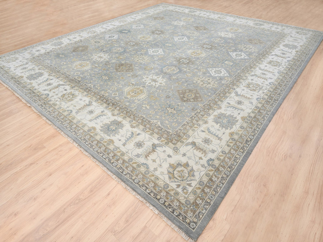 14'0" x 16'0" New Hand Knotted Grey Wool Square Oriental Rug - MOA10263068