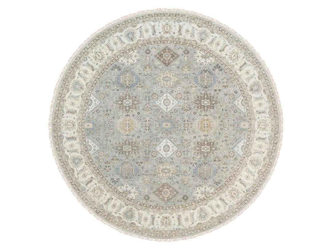 12'0" x 12'0" New Hand Knotted Grey Wool Round Oriental Rug - MOA10263069