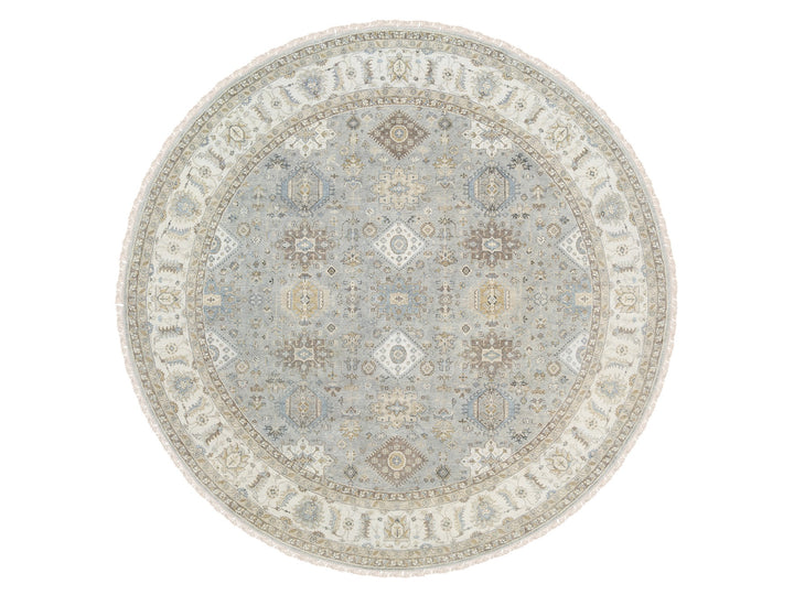 12'0" x 12'0" New Hand Knotted Grey Wool Round Oriental Rug - MOA10263069