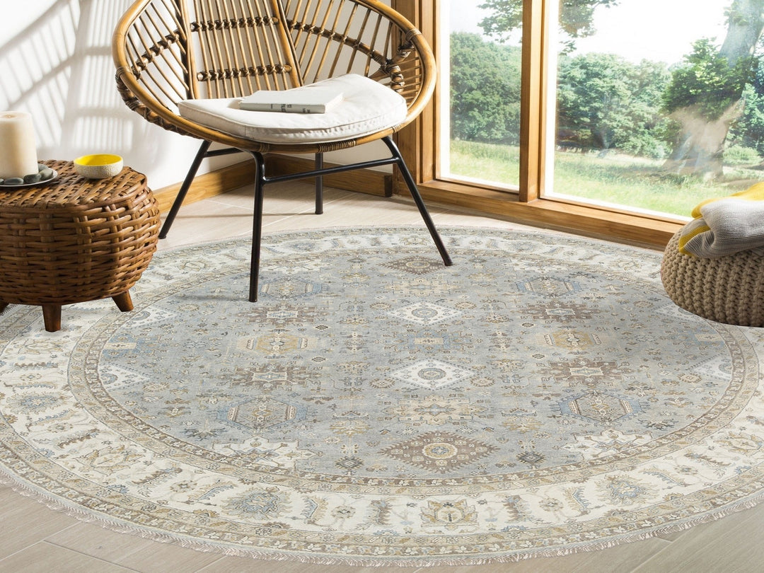 12'0" x 12'0" New Hand Knotted Grey Wool Round Oriental Rug - MOA10263069
