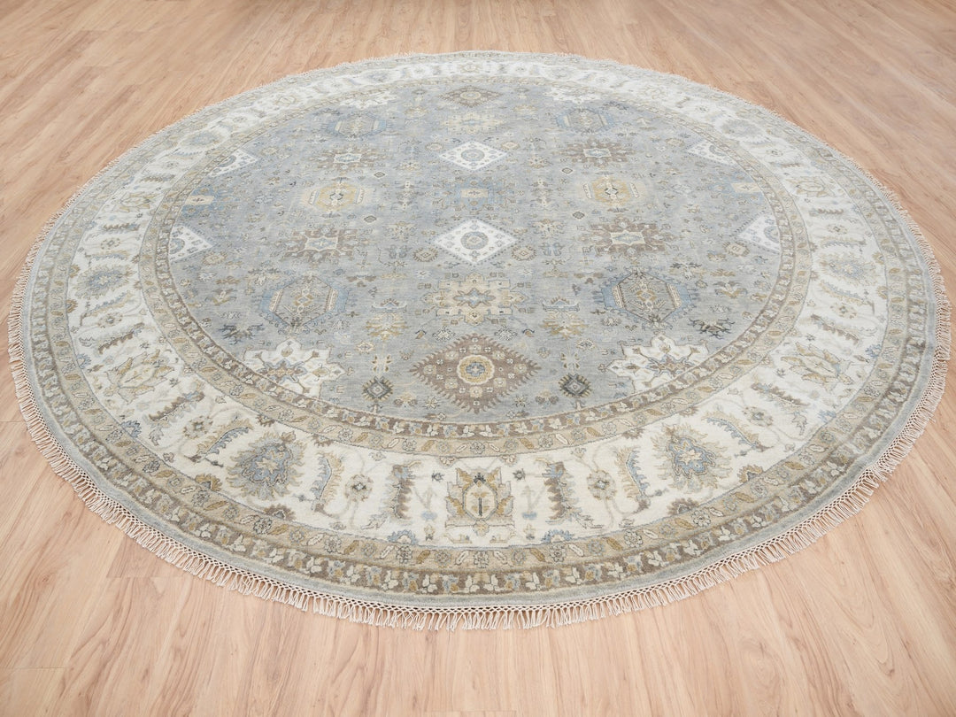 12'0" x 12'0" New Hand Knotted Grey Wool Round Oriental Rug - MOA10263069