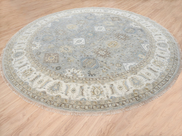 12'0" x 12'0" New Hand Knotted Grey Wool Round Oriental Rug - MOA10263069