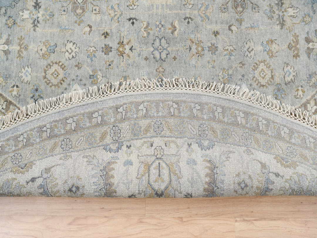 12'0" x 12'0" New Hand Knotted Grey Wool Round Oriental Rug - MOA10263069