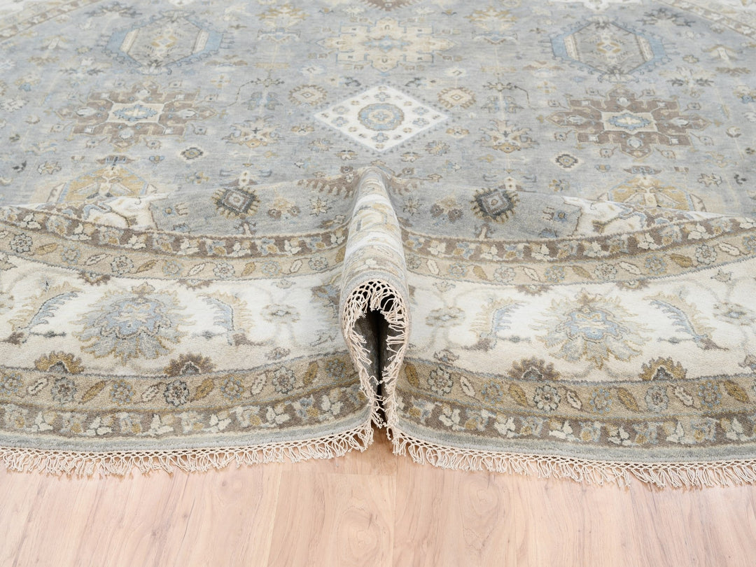12'0" x 12'0" New Hand Knotted Grey Wool Round Oriental Rug - MOA10263069
