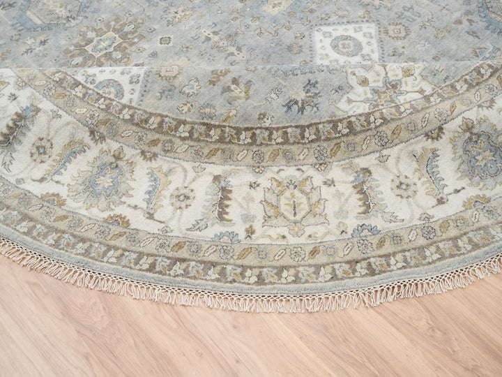 12'0" x 12'0" New Hand Knotted Grey Wool Round Oriental Rug - MOA10263069