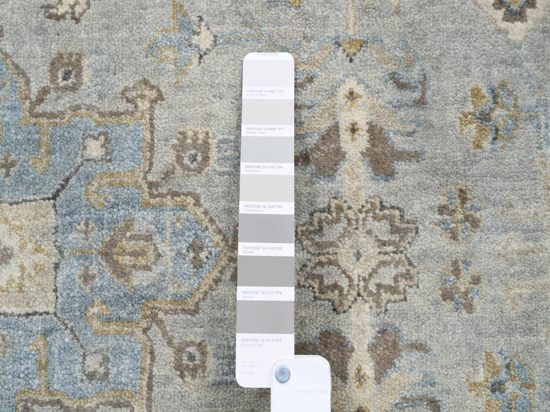 12'0" x 12'0" New Hand Knotted Grey Wool Round Oriental Rug - MOA10263069