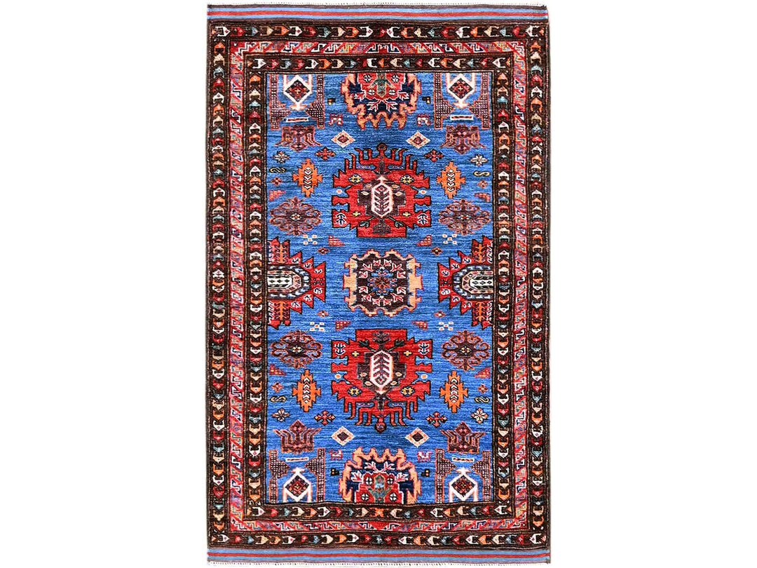 2'11" x 4'8" New Hand Knotted Blue Wool Rectangle Oriental Rug - MOA102630