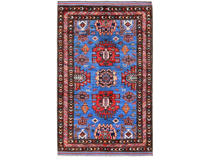 2'11" x 4'8" New Hand Knotted Blue Wool Rectangle Oriental Rug - MOA102630