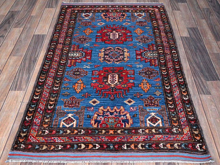 2'11" x 4'8" New Hand Knotted Blue Wool Rectangle Oriental Rug - MOA102630