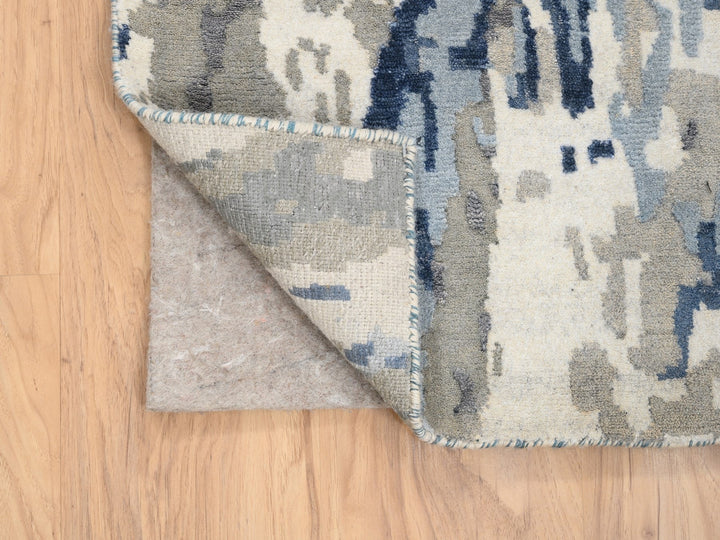 4'0" x 11'9" New Hand Knotted Blue Wool & Silk Runner Oriental Rug - MOA10263182