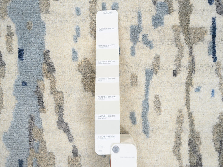 4'0" x 11'9" New Hand Knotted Ivory Wool & Silk Runner Oriental Rug - MOA10263182