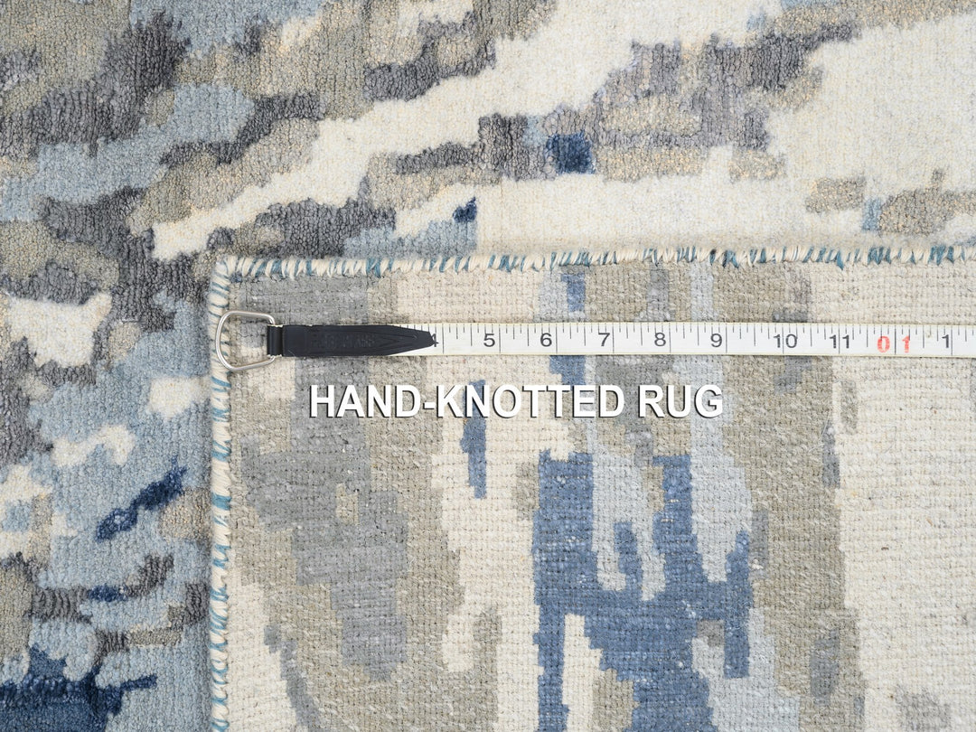 4'0" x 11'9" New Hand Knotted Blue Wool & Silk Runner Oriental Rug - MOA10263182
