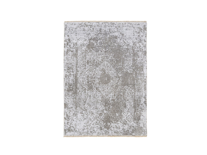 4'2" x 6'0" New Hand Knotted Grey Wool & Silk Rectangle Oriental Rug - MOA10263183