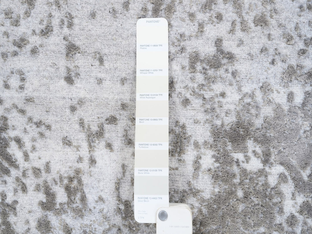 4'2" x 6'0" New Hand Knotted Grey Wool & Silk Rectangle Oriental Rug - MOA10263183