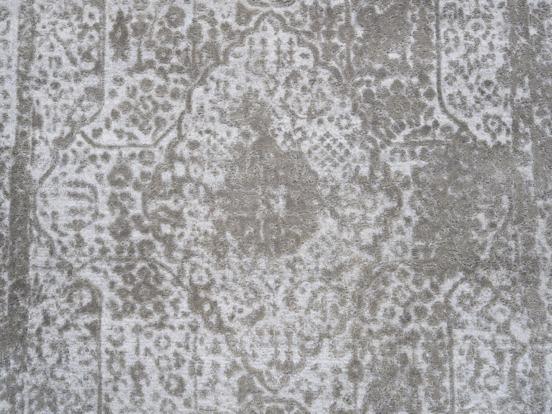 4'2" x 6'0" New Hand Knotted Grey Wool & Silk Rectangle Oriental Rug - MOA10263183