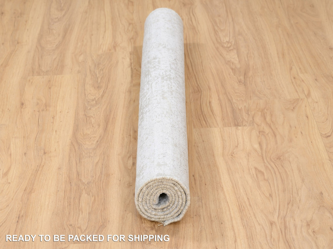 4'2" x 6'0" New Hand Knotted Grey Wool & Silk Rectangle Oriental Rug - MOA10263183